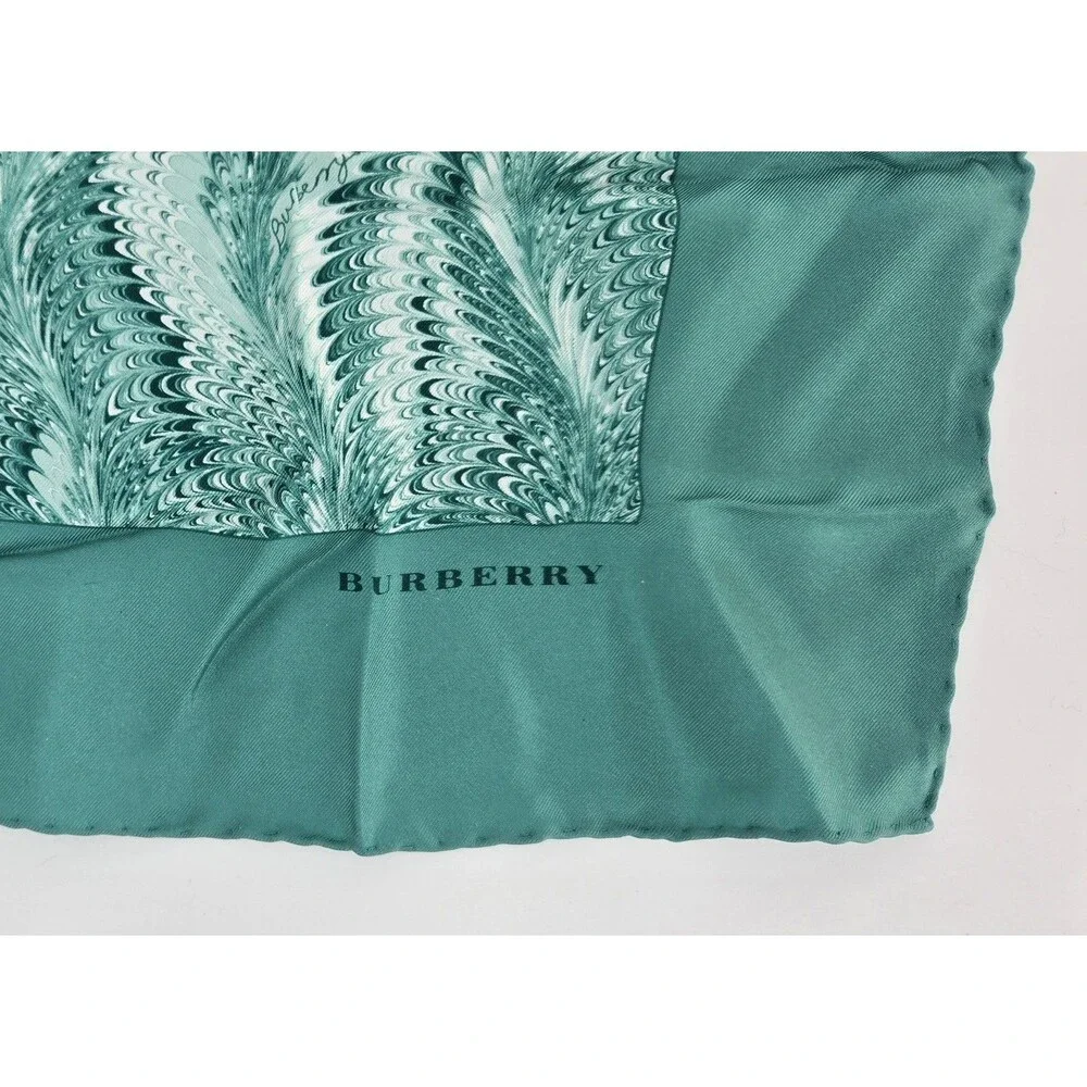 NWT Burberry London 100% Silk Scarf In Sea Green Wave Pattern ~27x27‎ Summer